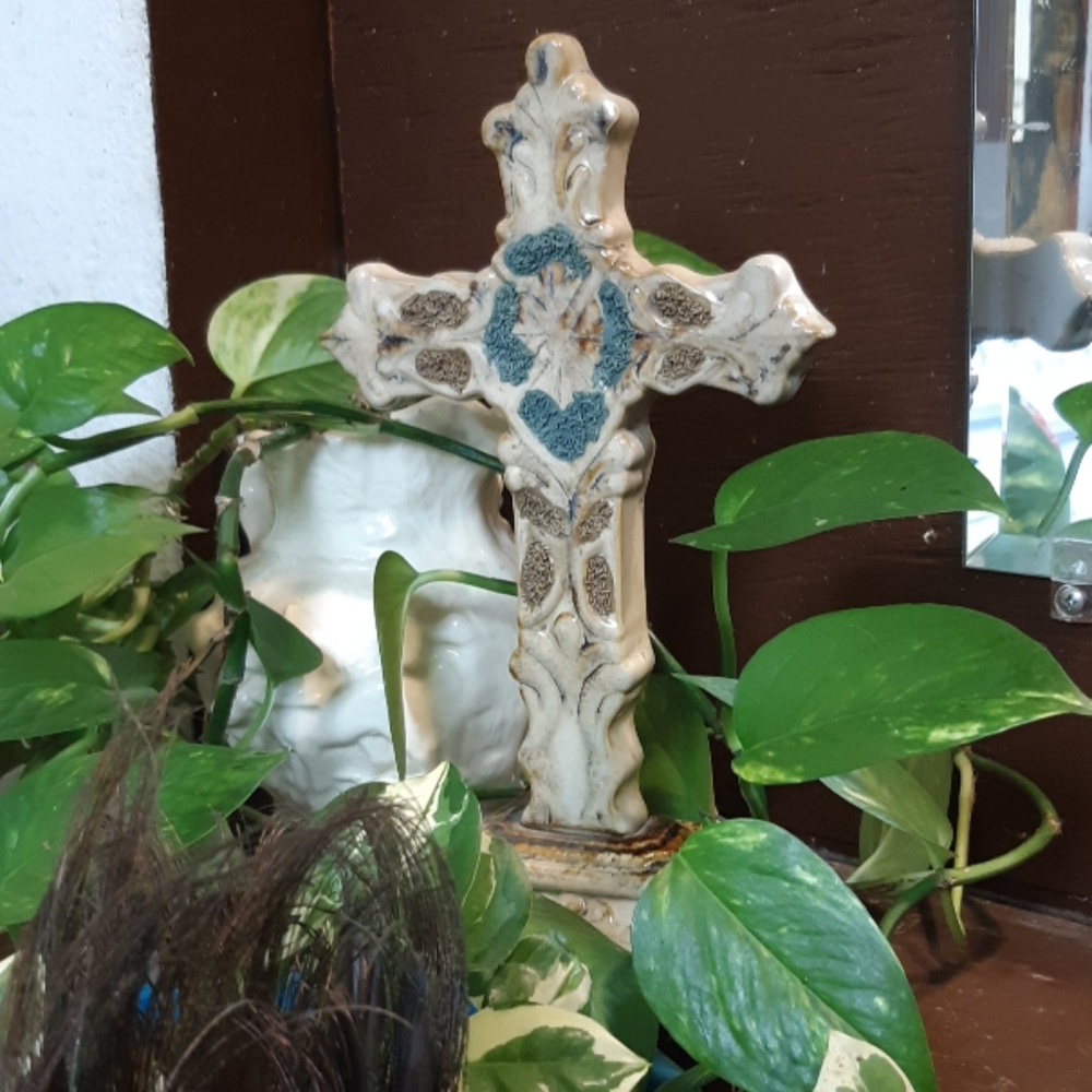 Artisan Ceramic Cross with Floral Design
